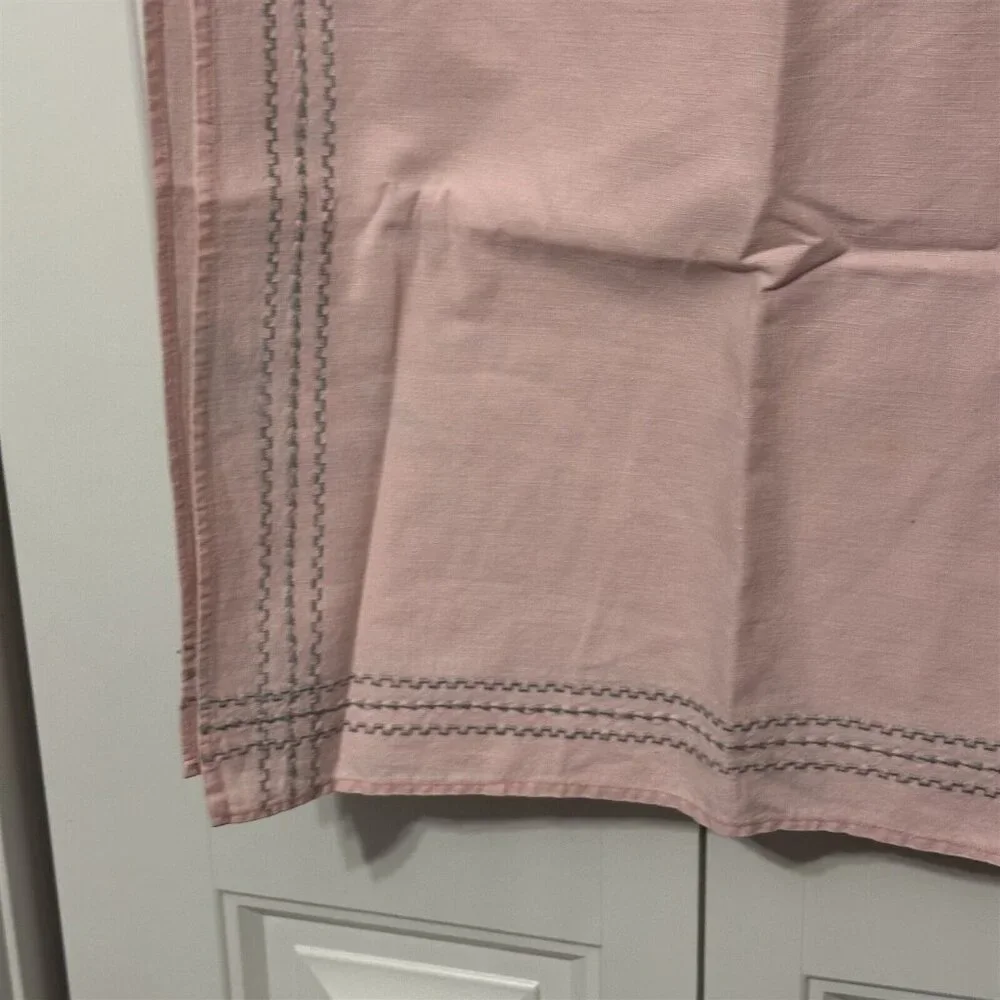 Vintage Tablecloth Topper Pink Silver Embroidered Trim Stripe